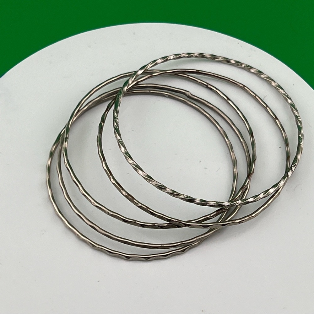 (5) Silver Thin Bangle Bracelets - image 1